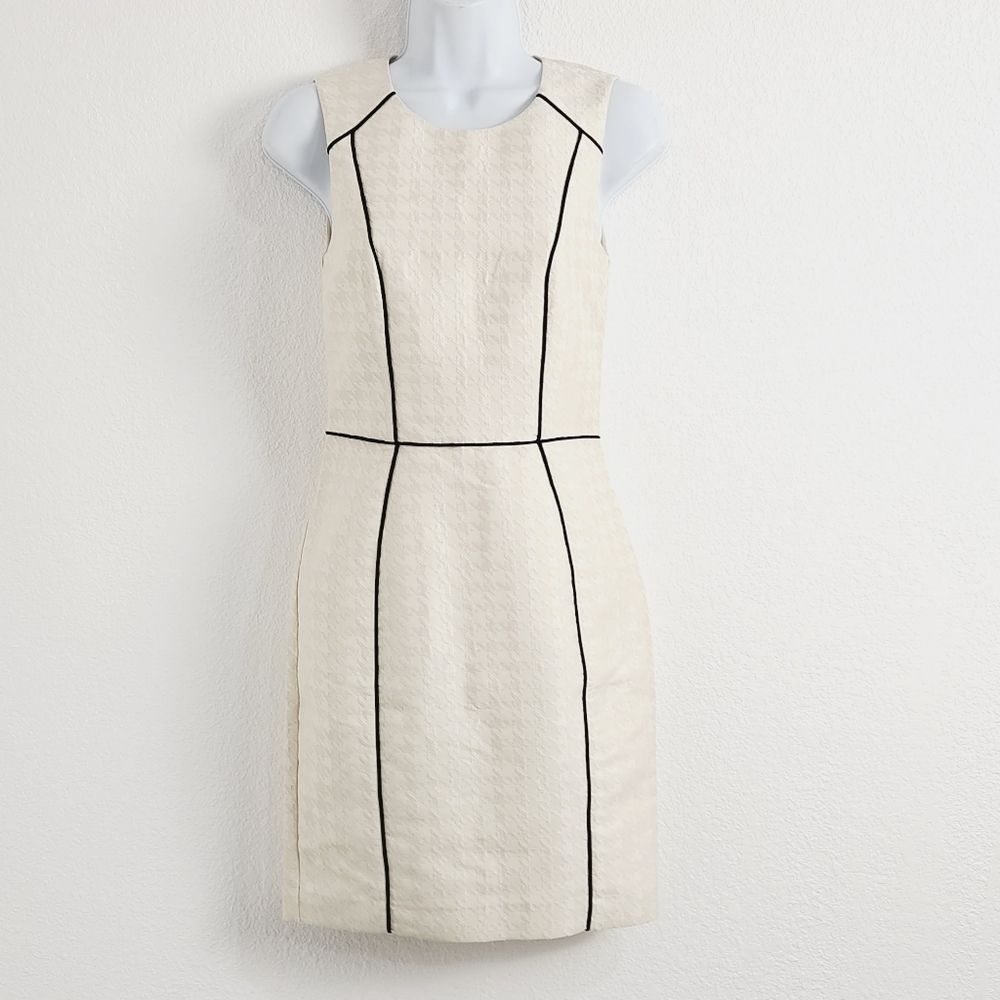 H&M Cream Sleeveless Sheath Dress with Black Piping
